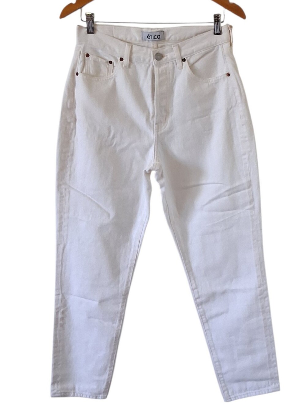 Etica Ales Boy Skinny Vintage White Jeans Size 27  Button Fly High Rise Denim
